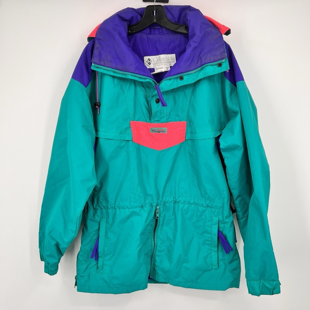Vintage Columbia Sportswear Colorblock Jacket Teal Purple Pink Mens Medium